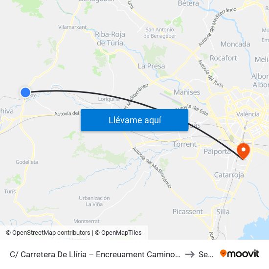 C/ Carretera De Llíria – Encreuament Camino Gestalgar [Cheste] to Sedaví map