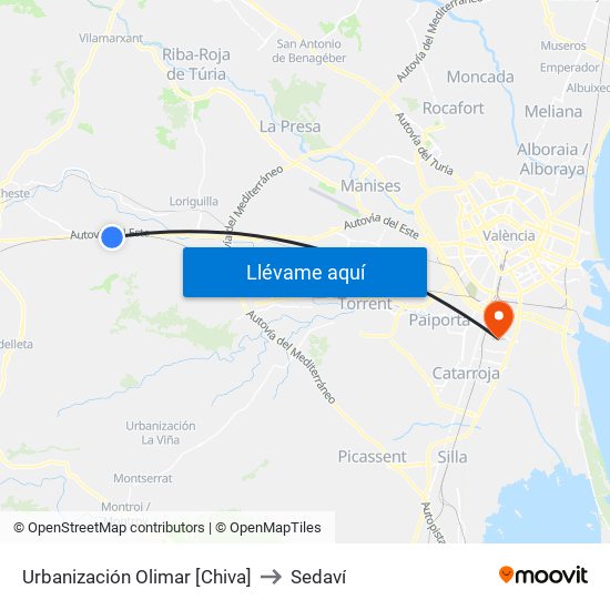 Urbanización Olimar [Chiva] to Sedaví map