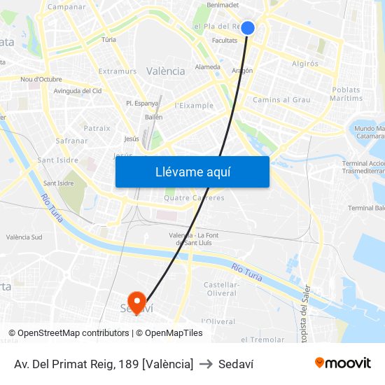 Av. Del Primat Reig, 189 [València] to Sedaví map