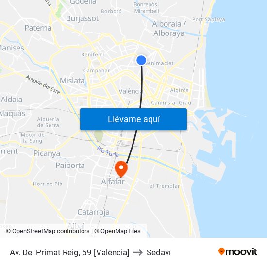 Av. Del Primat Reig, 59 [València] to Sedaví map