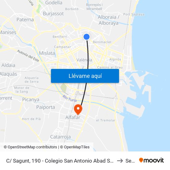 C/ Sagunt, 190 - Colegio San Antonio Abad Salesianos [València] to Sedaví map