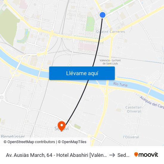 Av. Ausiàs March, 64 - Hotel Abashiri [València] to Sedaví map