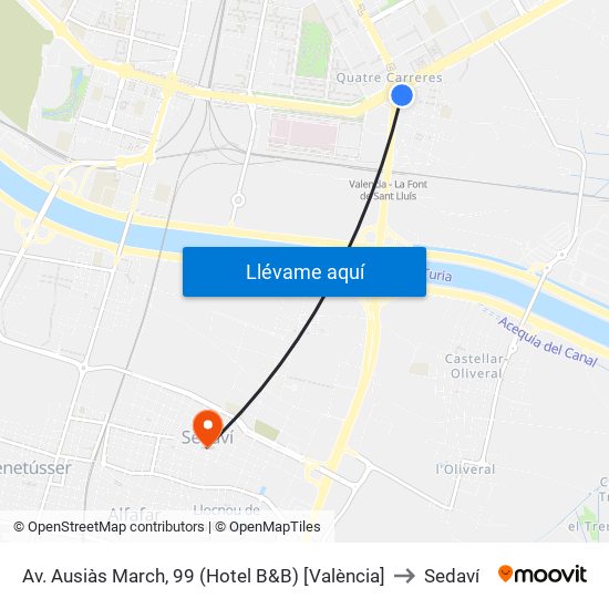 Av. Ausiàs March, 99 (Hotel B&B) [València] to Sedaví map