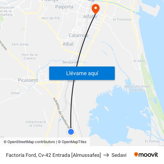 Factoría Ford, Cv-42 Entrada [Almussafes] to Sedaví map