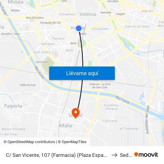 C/ San Vicente, 107 (Farmacia) (Plaza España) [València] to Sedaví map