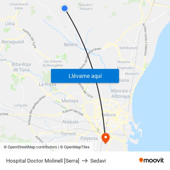 Hospital Doctor Molinell [Serra] to Sedaví map