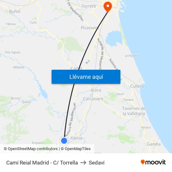 Camí Reial Madrid - C/ Torrella to Sedaví map