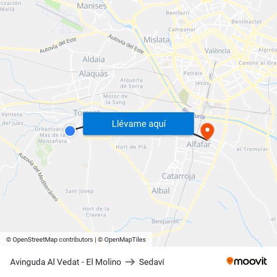 Avinguda Al Vedat - El Molino to Sedaví map