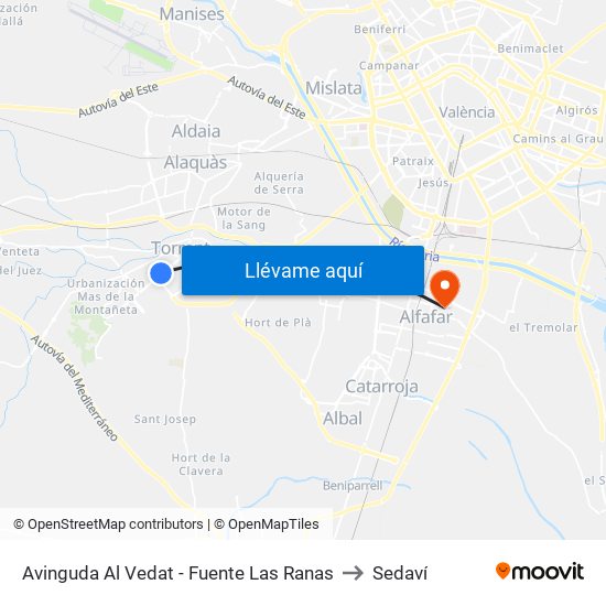 Avinguda Al Vedat - Fuente Las Ranas to Sedaví map