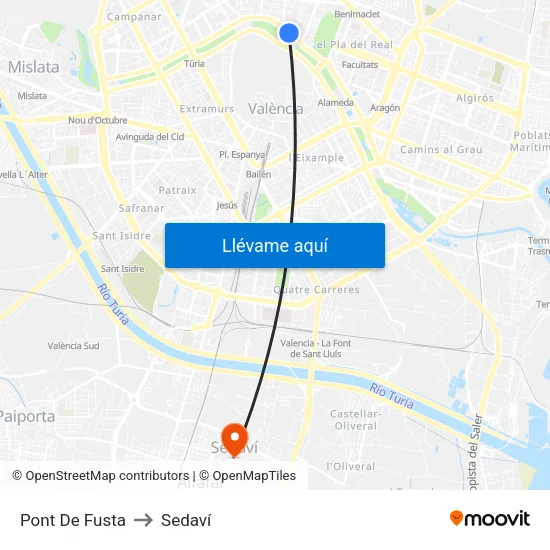 Pont De Fusta to Sedaví map