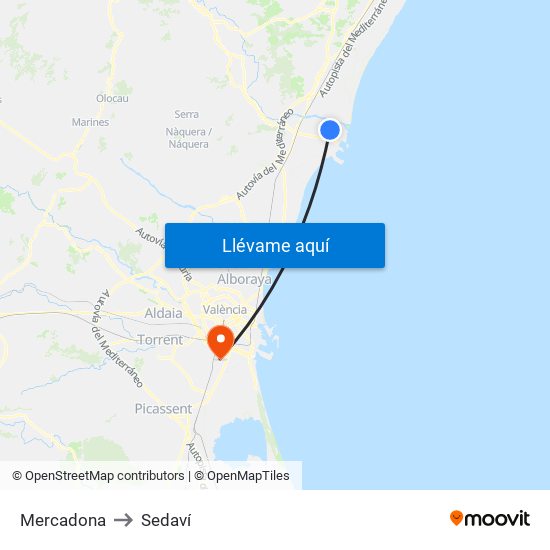 Mercadona to Sedaví map