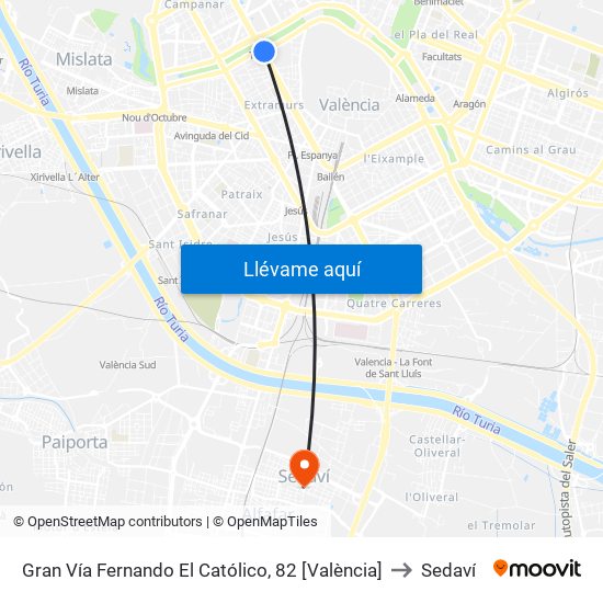 Gran Vía Fernando El Católico, 82 [València] to Sedaví map