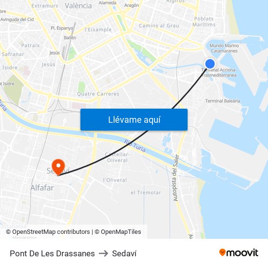 Pont De Les Drassanes to Sedaví map