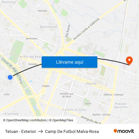 Tetuan - Exterior to Camp De Futbol Malva-Rosa map