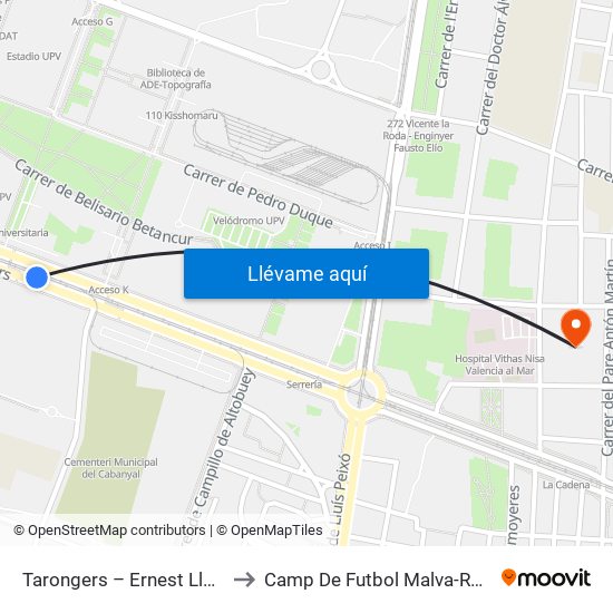 Tarongers – Ernest Lluch to Camp De Futbol Malva-Rosa map