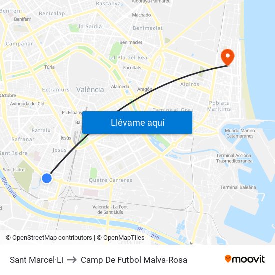 Sant Marcel·Lí to Camp De Futbol Malva-Rosa map