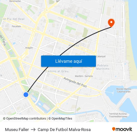 Museu Faller to Camp De Futbol Malva-Rosa map