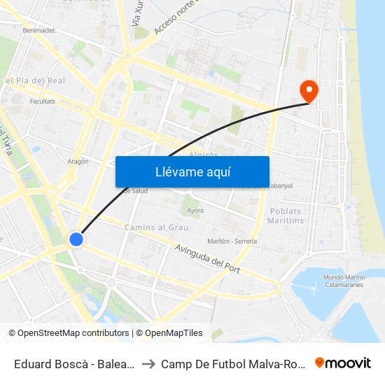 Eduard Boscà - Balears to Camp De Futbol Malva-Rosa map