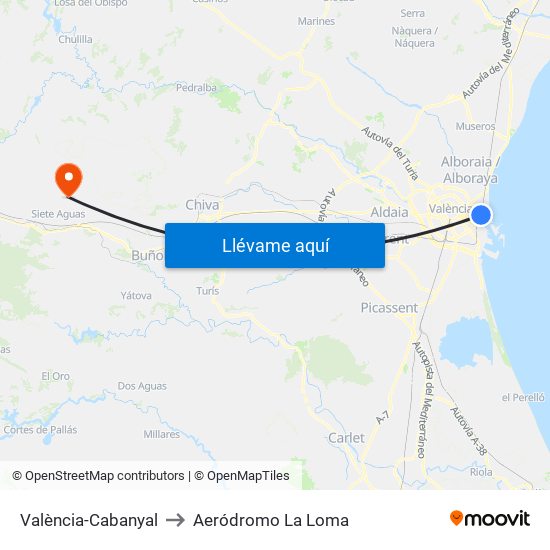 València-Cabanyal to Aeródromo La Loma map