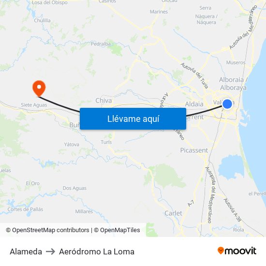 Alameda to Aeródromo La Loma map