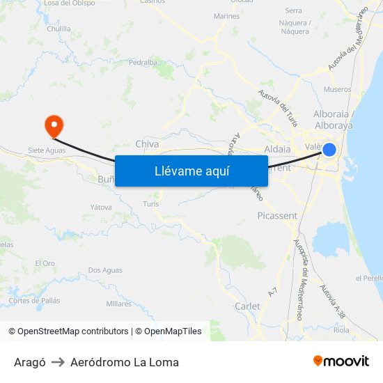 Aragó to Aeródromo La Loma map