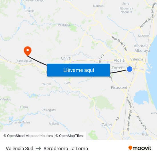 València Sud to Aeródromo La Loma map