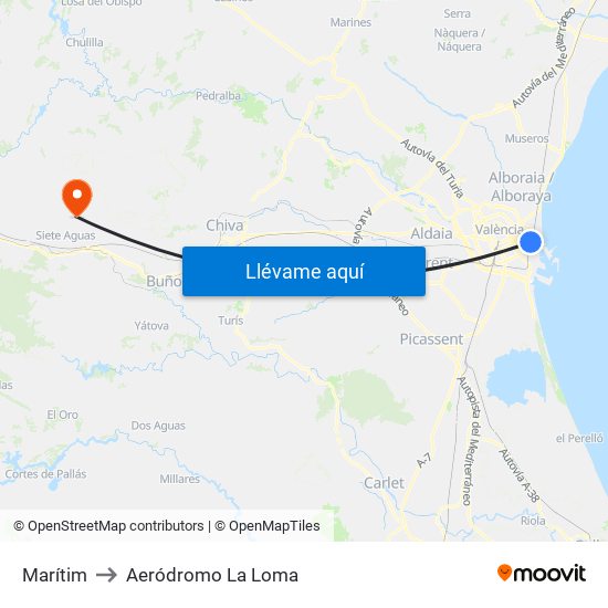 Marítim to Aeródromo La Loma map