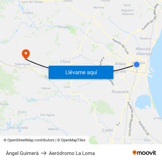 Àngel Guimerà to Aeródromo La Loma map