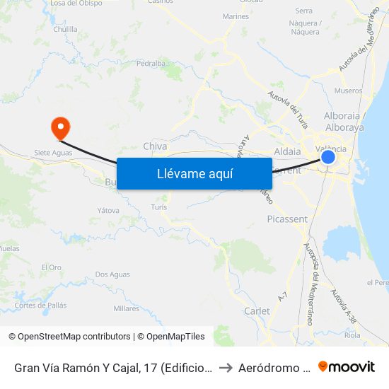 Gran Vía Ramón Y Cajal, 17 (Edificio La Once) [València] to Aeródromo La Loma map
