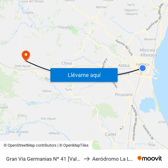Gran Vía Germanias Nº 41 [València] to Aeródromo La Loma map