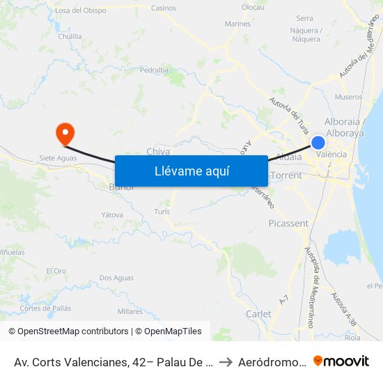 Av. Corts Valencianes, 42– Palau De Congressos [València] to Aeródromo La Loma map