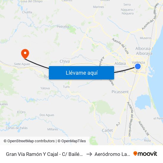 Gran Vía Ramón Y Cajal - C/ Bailén [València] to Aeródromo La Loma map