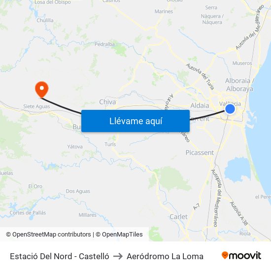 Estació Del Nord - Castelló to Aeródromo La Loma map