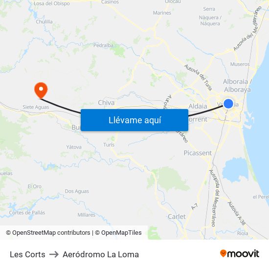 Les Corts to Aeródromo La Loma map