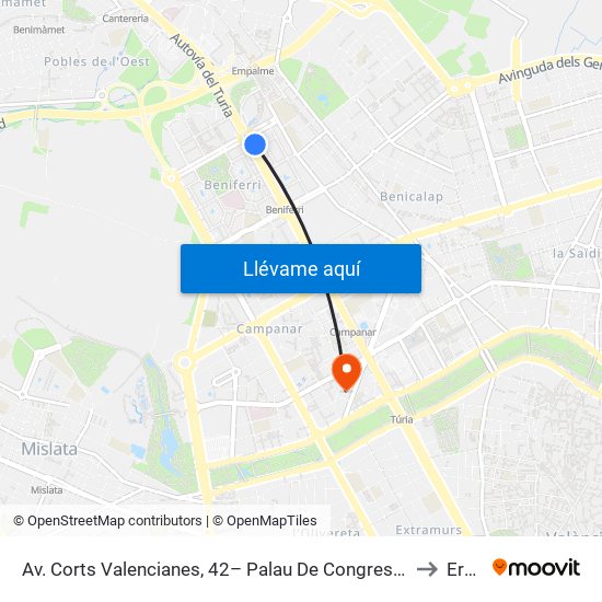 Av. Corts Valencianes, 42– Palau De Congressos [València] to Eresa map