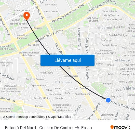 Estació Del Nord - Guillem De Castro to Eresa map