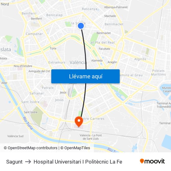 Sagunt to Hospital Universitari I Politècnic La Fe map