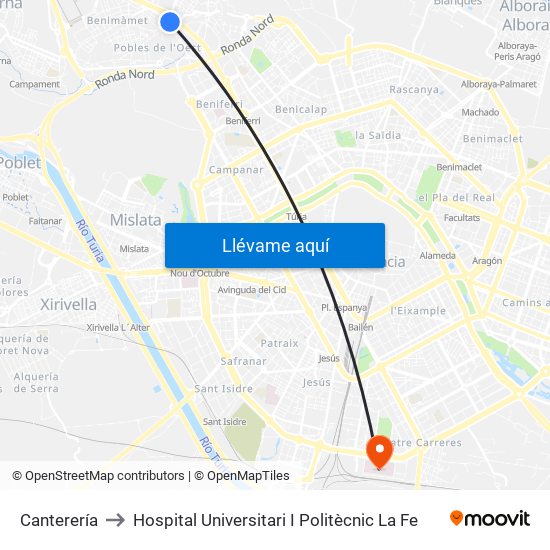 Canterería to Hospital Universitari I Politècnic La Fe map