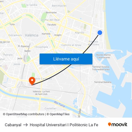 Cabanyal to Hospital Universitari I Politècnic La Fe map