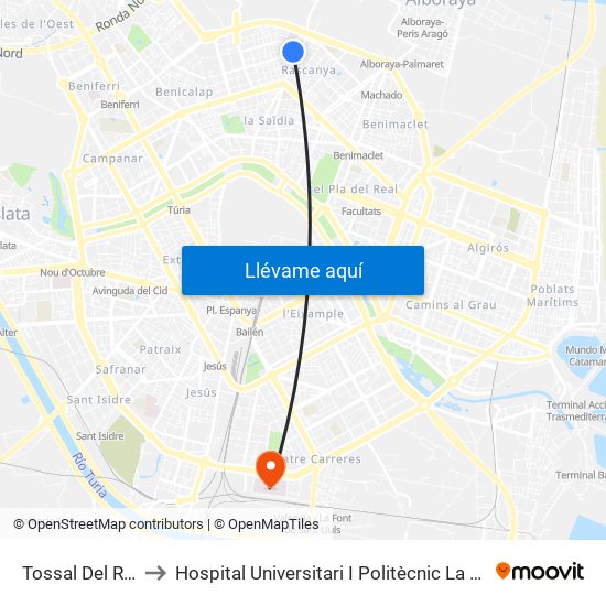 Tossal Del Rei to Hospital Universitari I Politècnic La Fe map