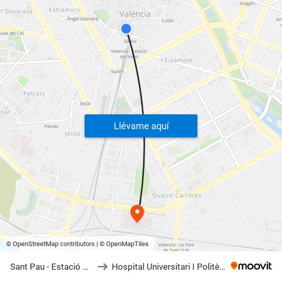 Sant Pau - Estació Del Nord to Hospital Universitari I Politècnic La Fe map