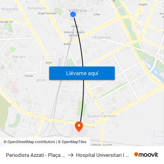 Plaça De L'Ajuntament - Periodista Azzati to Hospital Universitari I Politècnic La Fe map