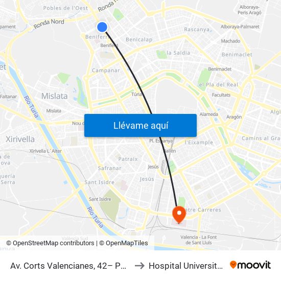 Av. Corts Valencianes, 42– Palau De Congressos [València] to Hospital Universitari I Politècnic La Fe map