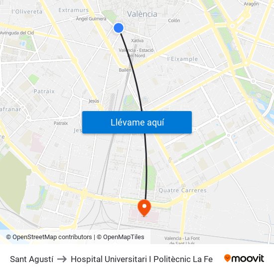 Estació Del Nord - Guillem De Castro to Hospital Universitari I Politècnic La Fe map