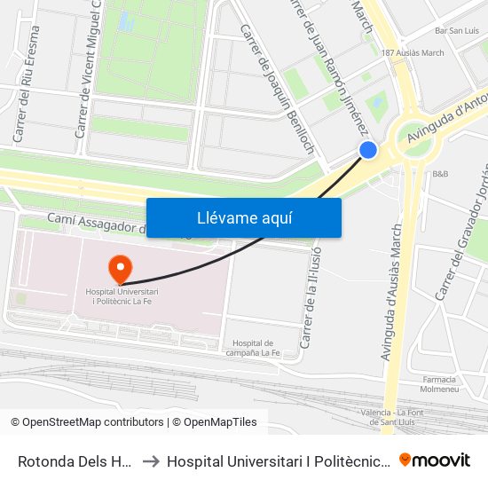 Rotonda Dels Hams to Hospital Universitari I Politècnic La Fe map
