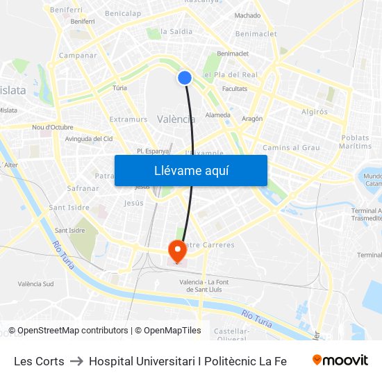 Les Corts to Hospital Universitari I Politècnic La Fe map