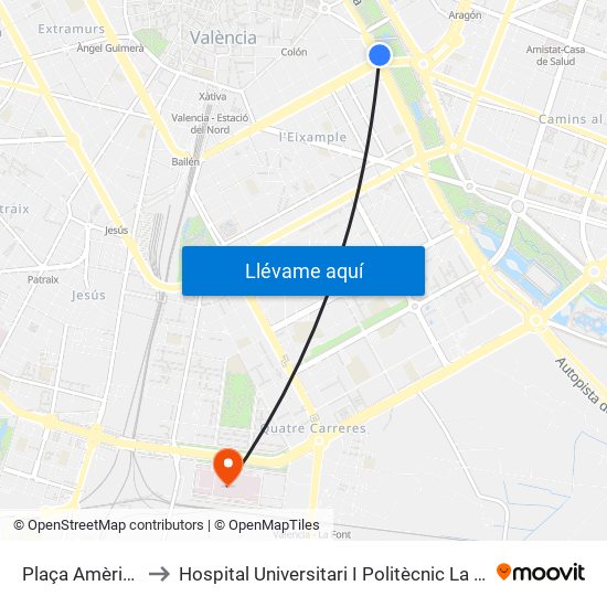 Plaça Amèrica to Hospital Universitari I Politècnic La Fe map
