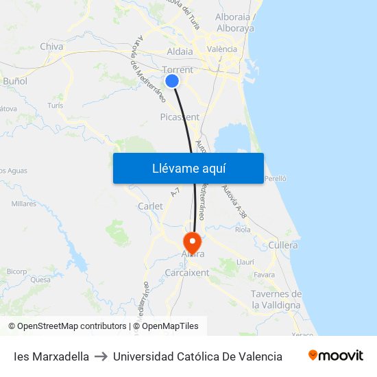 Ies Marxadella to Universidad Católica De Valencia map