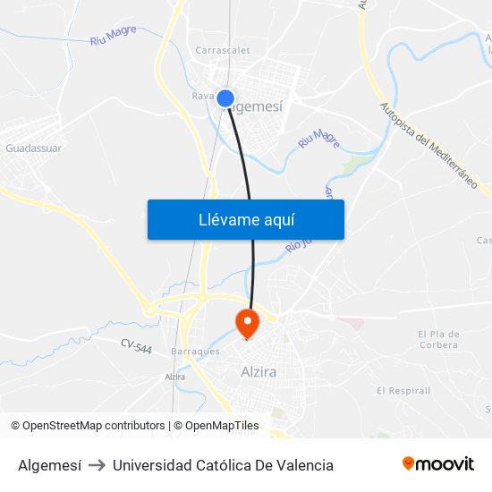 Algemesí to Universidad Católica De Valencia map