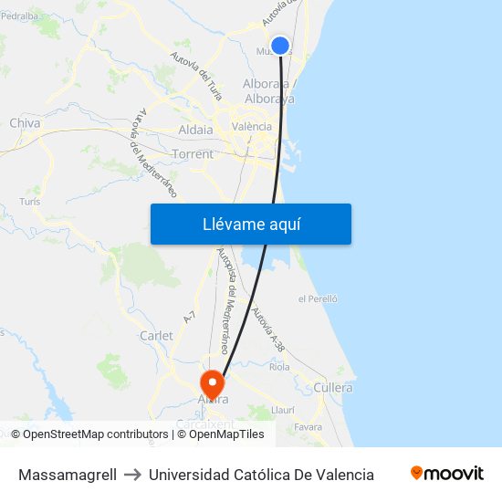 Massamagrell to Universidad Católica De Valencia map